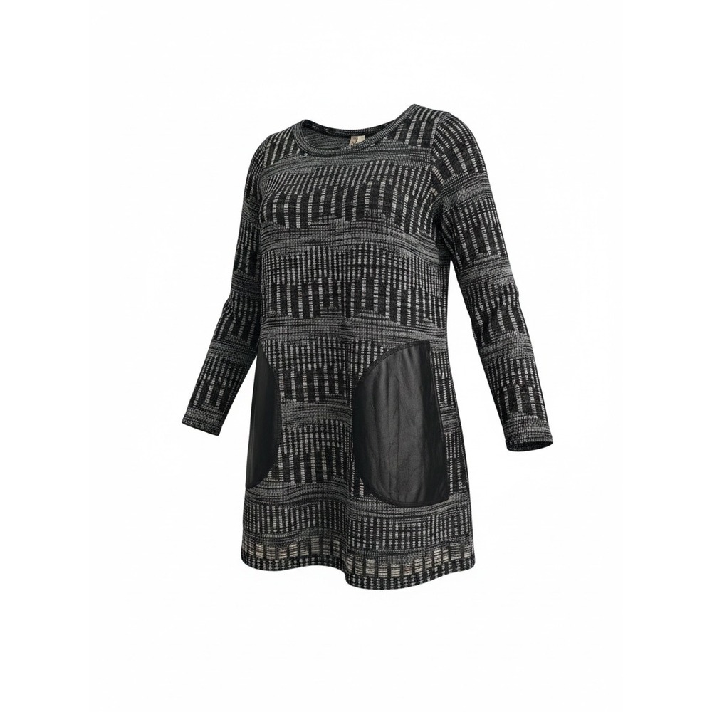 Comfy USA Womens Tunic Top S Textured Knit Faux Leather Pocket Art to Wear